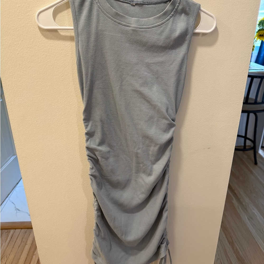 Sleeveless Blue Ruched Dress